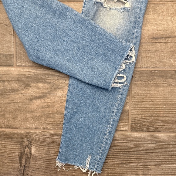 MOTHER Light Blue Distressed high waisted looker ankle fray Skinny Jeans - Picture 5 of 7